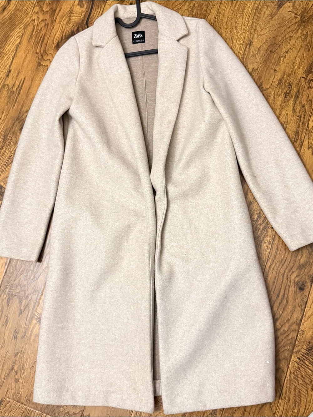 Zara Beige Long Wool-Blend Trench Coat
